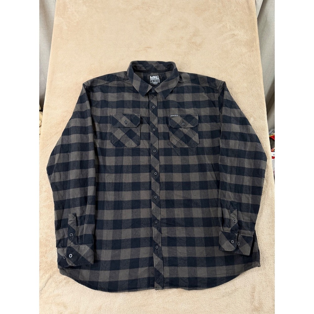 Montana Knife Co MKC Flannel Shirts Mens 3XL Plaid Grey Black Cotton L/S EUC